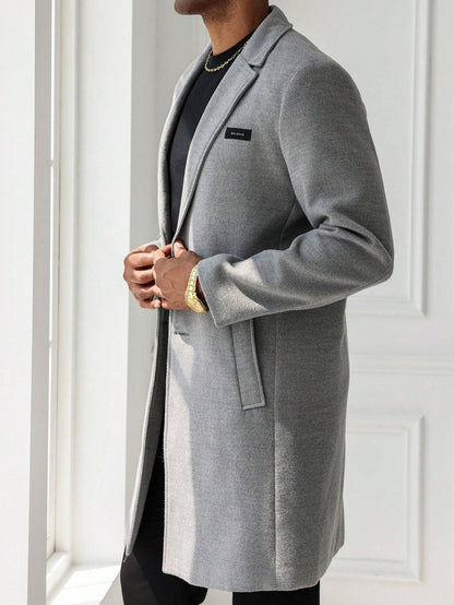 Manfinity Mode Men'S Solid Color Minimalist Daily Wear Long Sleeve Woolen Coat