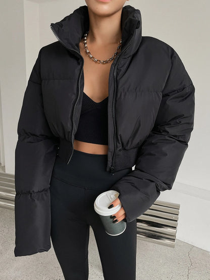 DAZY Drop Shoulder Zipper Puffer Thick Pockets Coat ,Winter Women Clothes,Winter Coat Women