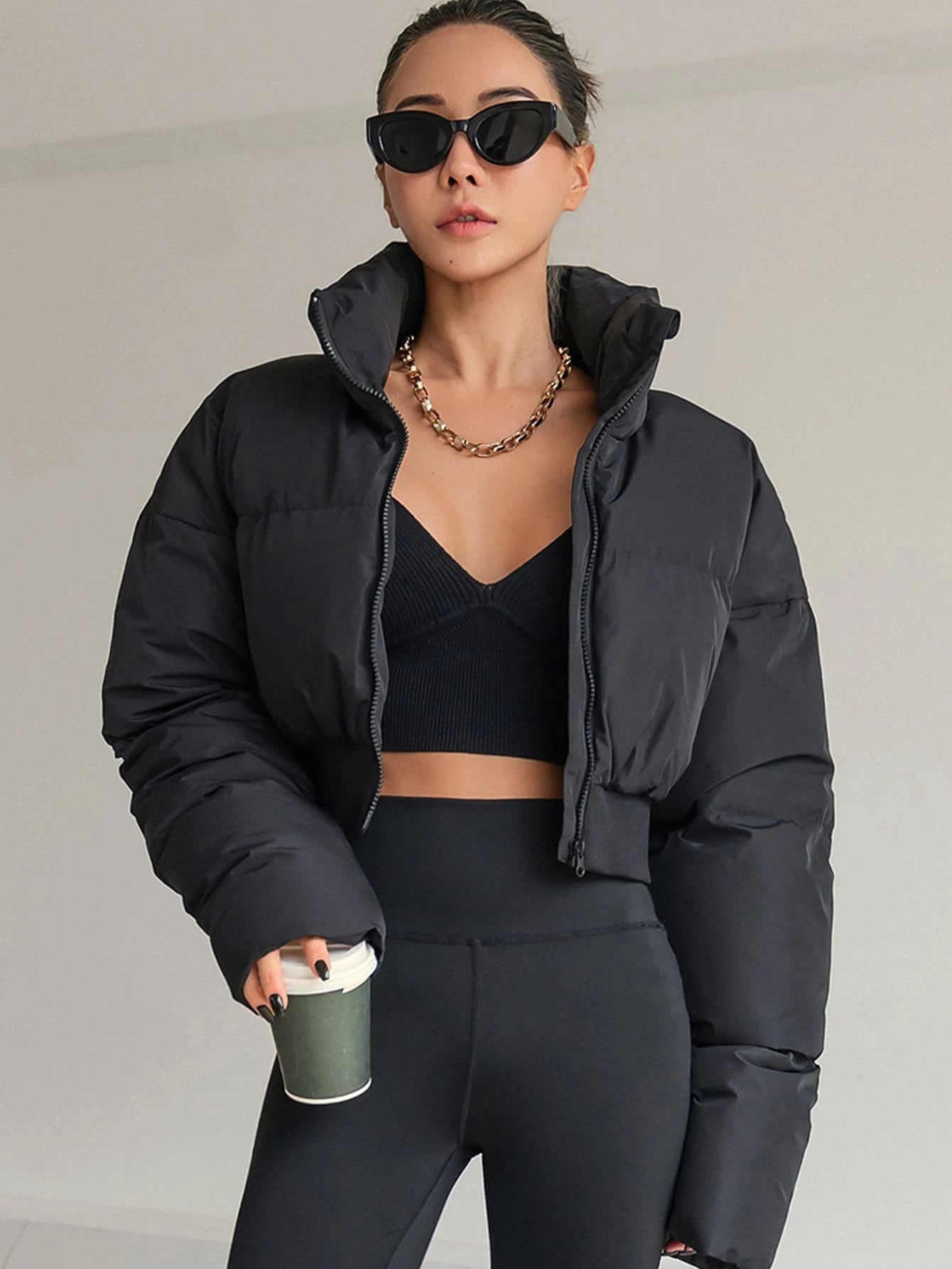 DAZY Drop Shoulder Zipper Puffer Thick Pockets Coat ,Winter Women Clothes,Winter Coat Women