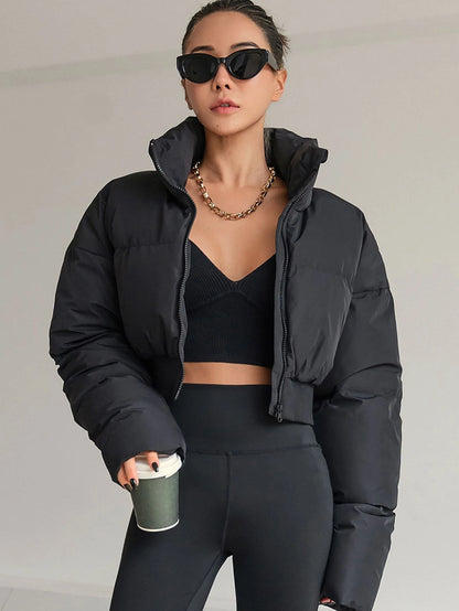 DAZY Drop Shoulder Zipper Puffer Thick Pockets Coat ,Winter Women Clothes,Winter Coat Women