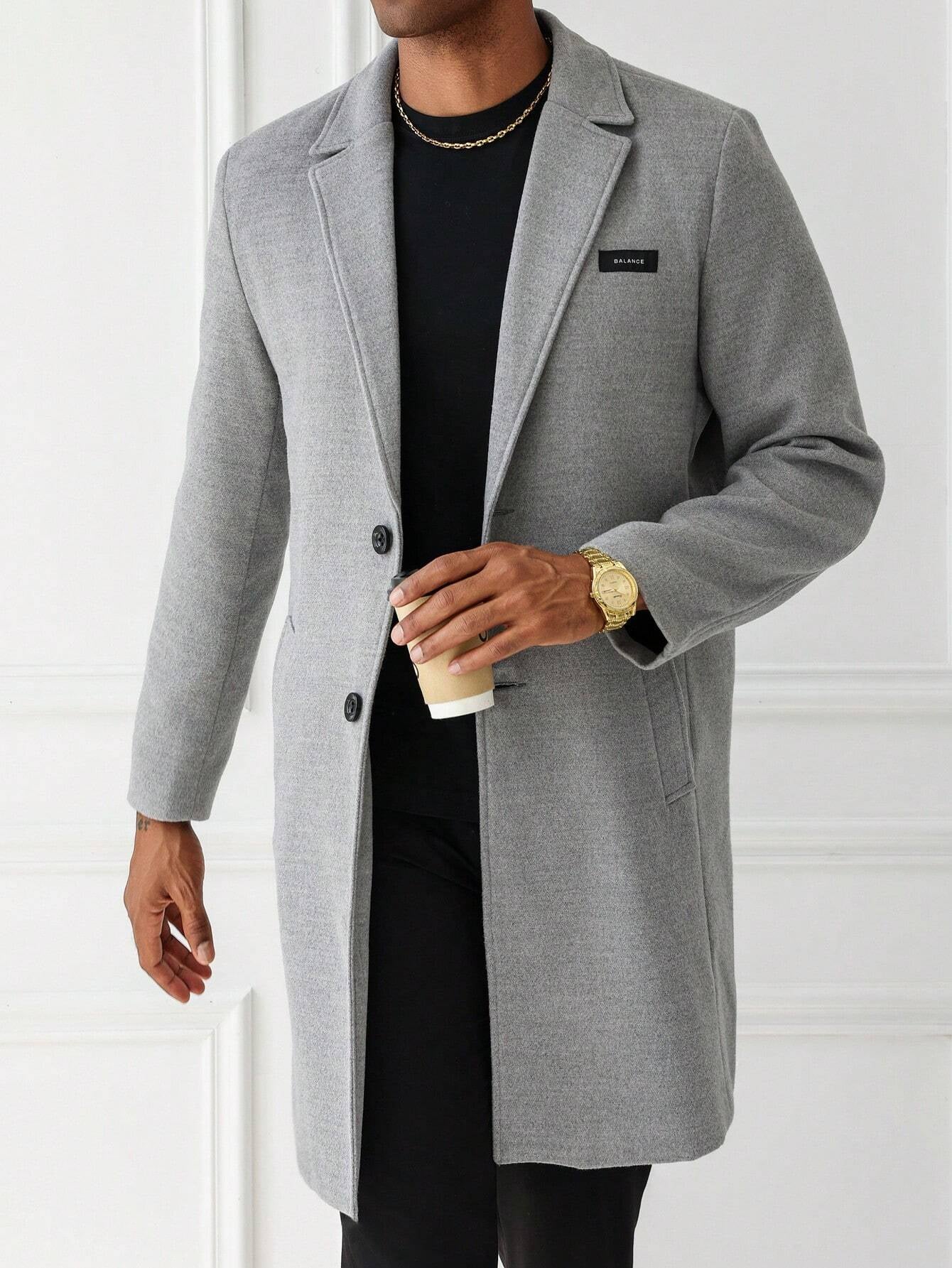 Manfinity Mode Men'S Solid Color Minimalist Daily Wear Long Sleeve Woolen Coat