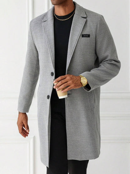 Manfinity Mode Men'S Solid Color Minimalist Daily Wear Long Sleeve Woolen Coat