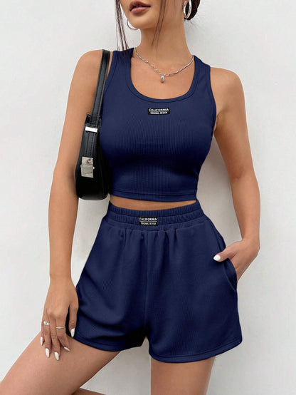 Ezwear Knitted Sleeveless Vest Set in Dark Blue for Women