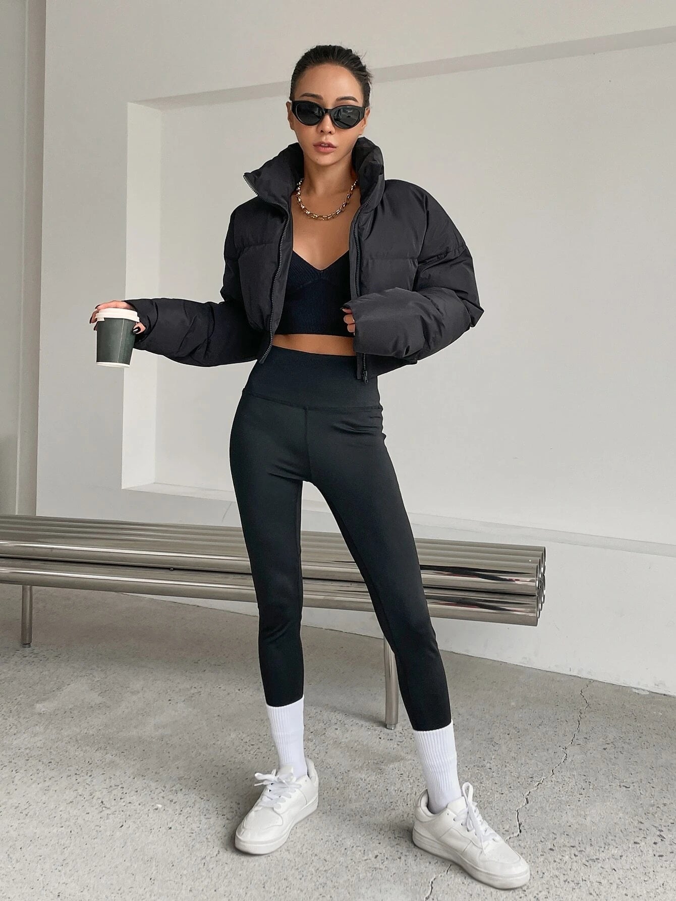 DAZY Drop Shoulder Zipper Puffer Thick Pockets Coat ,Winter Women Clothes,Winter Coat Women