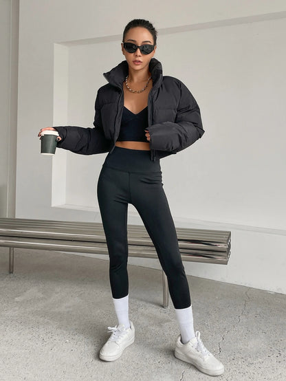 DAZY Drop Shoulder Zipper Puffer Thick Pockets Coat ,Winter Women Clothes,Winter Coat Women