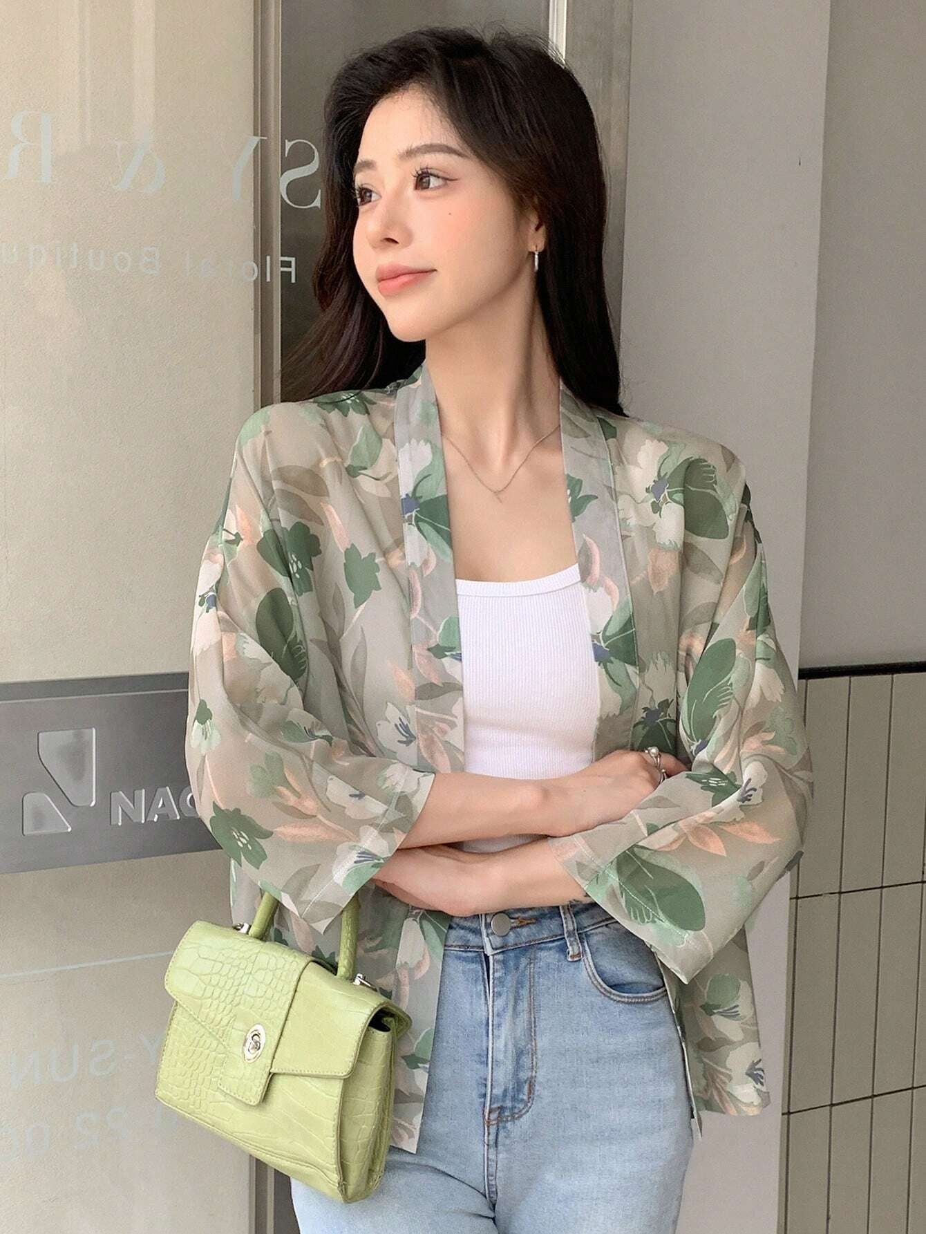 DAZY Floral Print Open Front Blouse