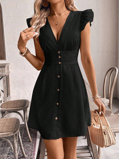 Frenchy Women'S Solid Color Simple Daily V-Neck Dress,Business Casual Woman