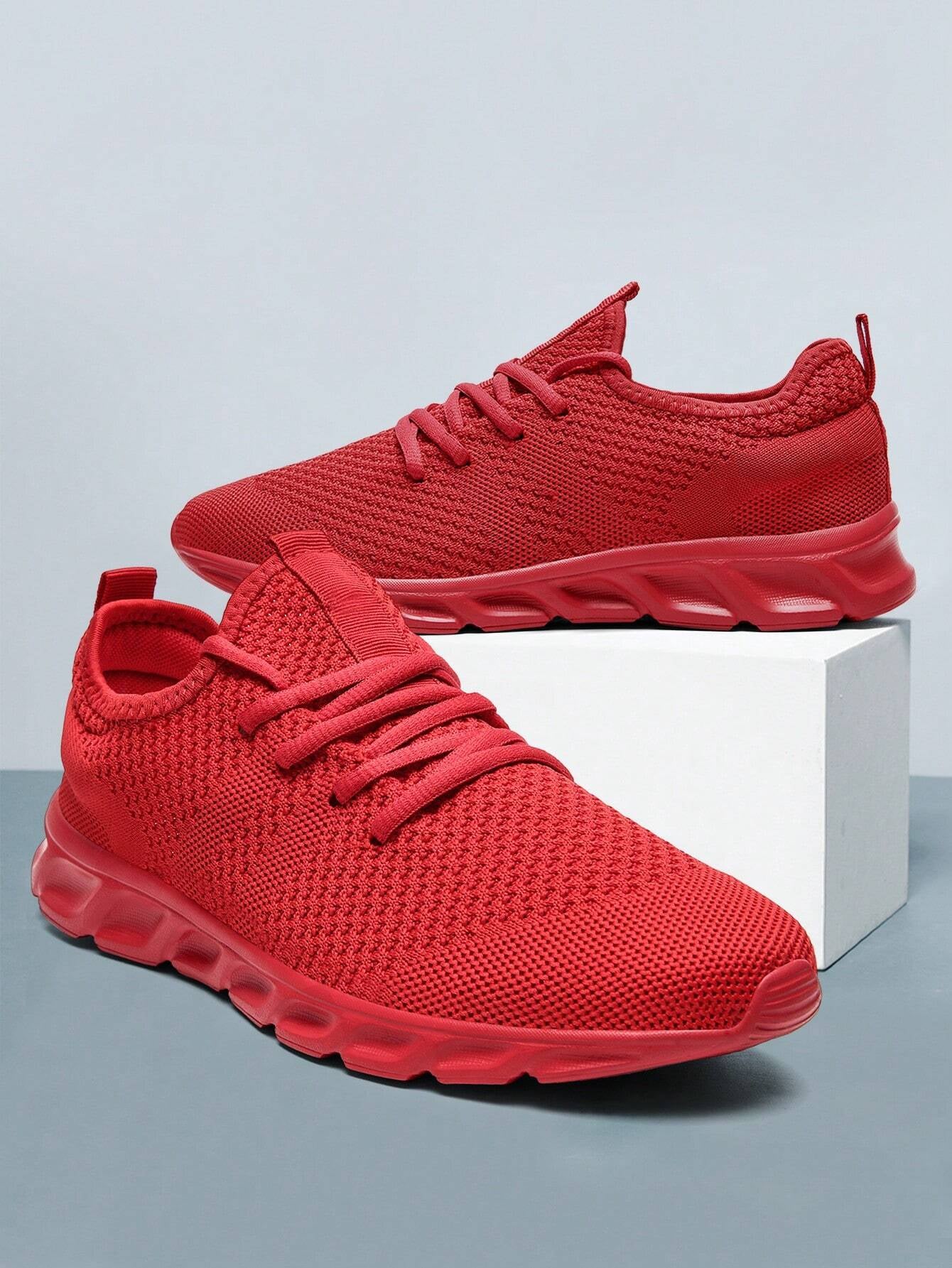 Men'S Lace up Flat Shoes Mesh Breathable Sports Shoes Training Tennis Shoes Walking Sneakers Breathable Casual Shoes Fashion Shoes for Men Red
