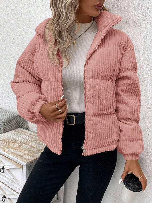 LUNE Solid Color Winter Corduroy Padded Coat, Simple Style