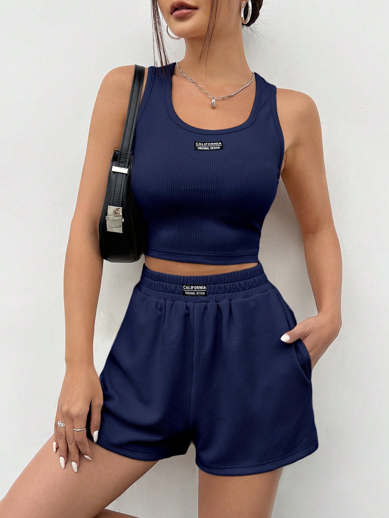 Ezwear Knitted Sleeveless Vest Set in Dark Blue for Women