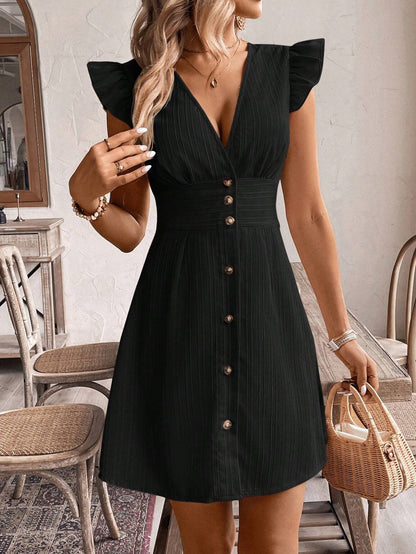 Frenchy Women'S Solid Color Simple Daily V-Neck Dress,Business Casual Woman