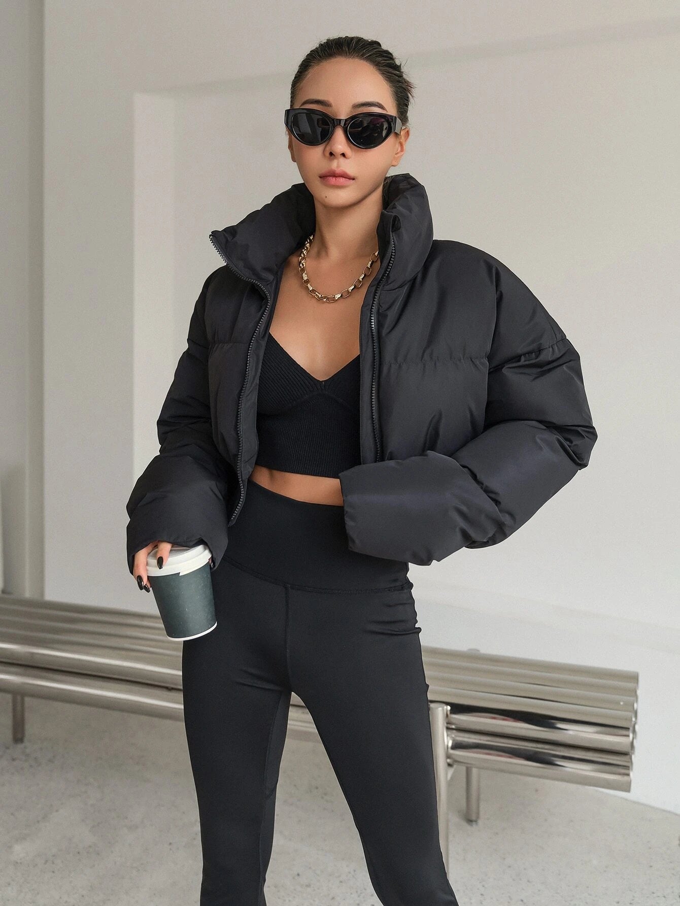 DAZY Drop Shoulder Zipper Puffer Thick Pockets Coat ,Winter Women Clothes,Winter Coat Women