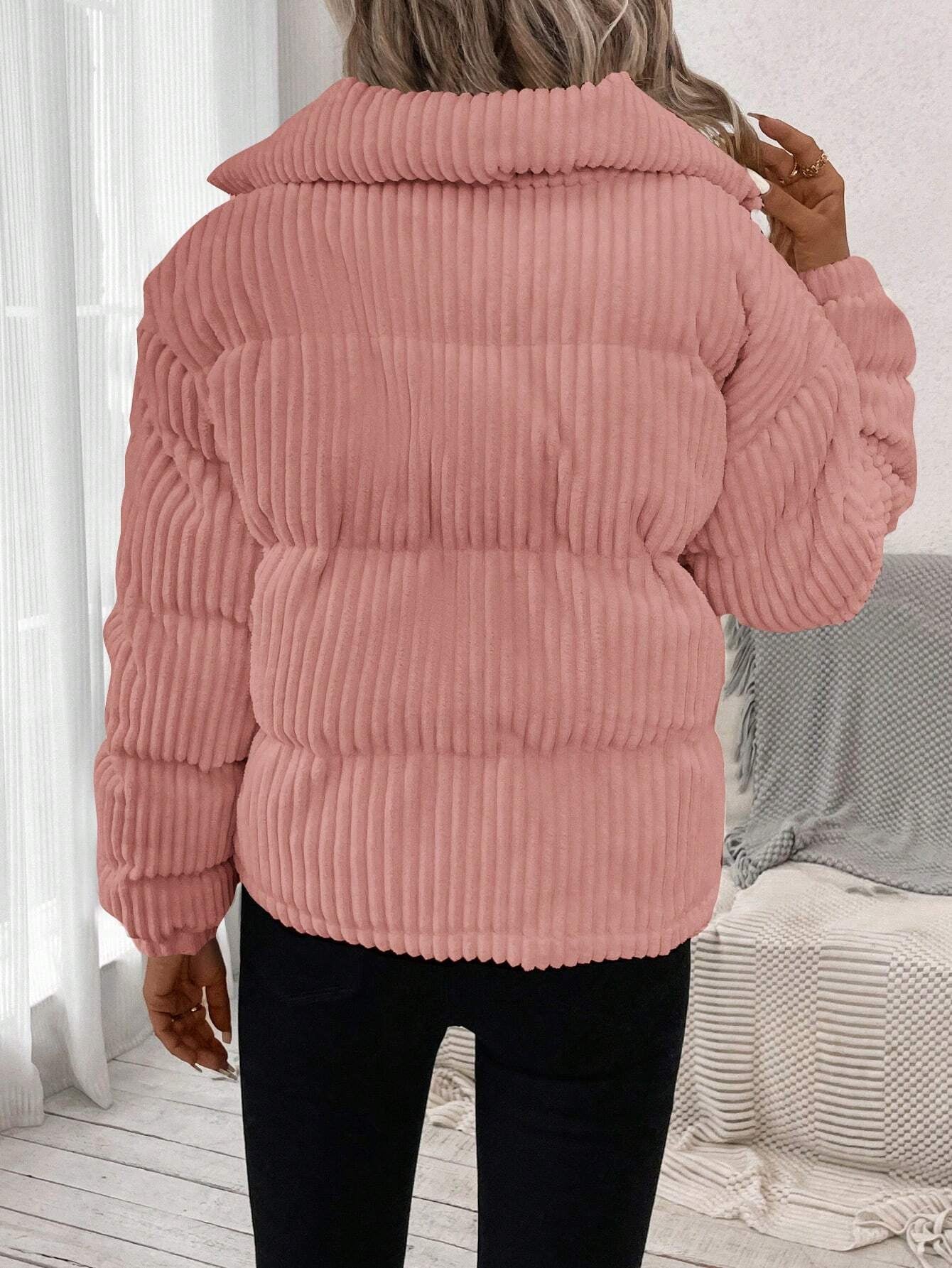 LUNE Solid Color Winter Corduroy Padded Coat, Simple Style